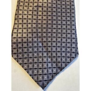 VTG‎ Vintage Enro 100% Silk Tie, Black, Gray Squares White Accent, NTW